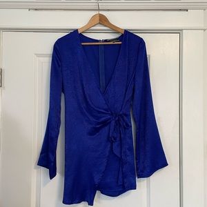 Royal Blue Long Sleeve Wrap Romper